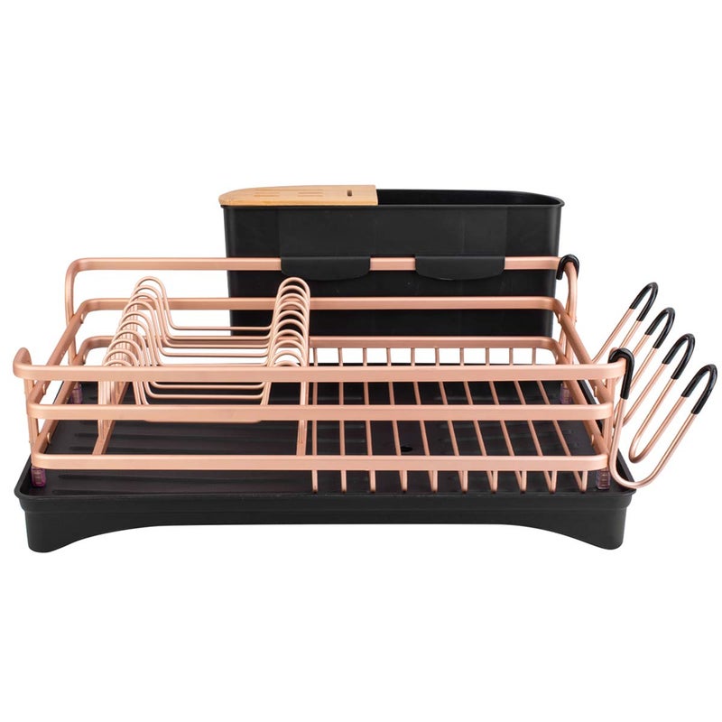 BACOENG Aluminum Dish Drying Rack,Never Rust Dish Rack with Removable Cutlery Holder & Cup Holder, 360Â° Swivel Spout Drain Board,Gold - Image 1